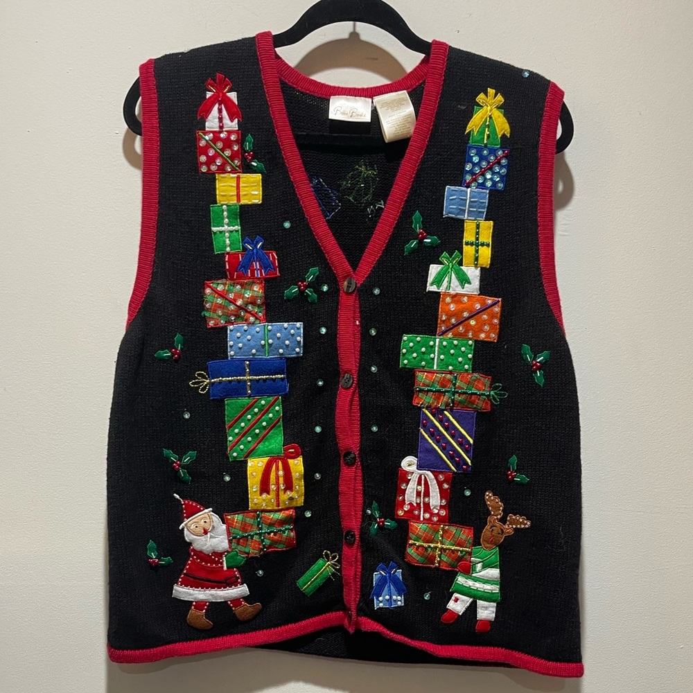 Bobbie Brooks Women’s CHRISTMAS Vest Button Up Size 12/14 Detailed Sequins NWOT